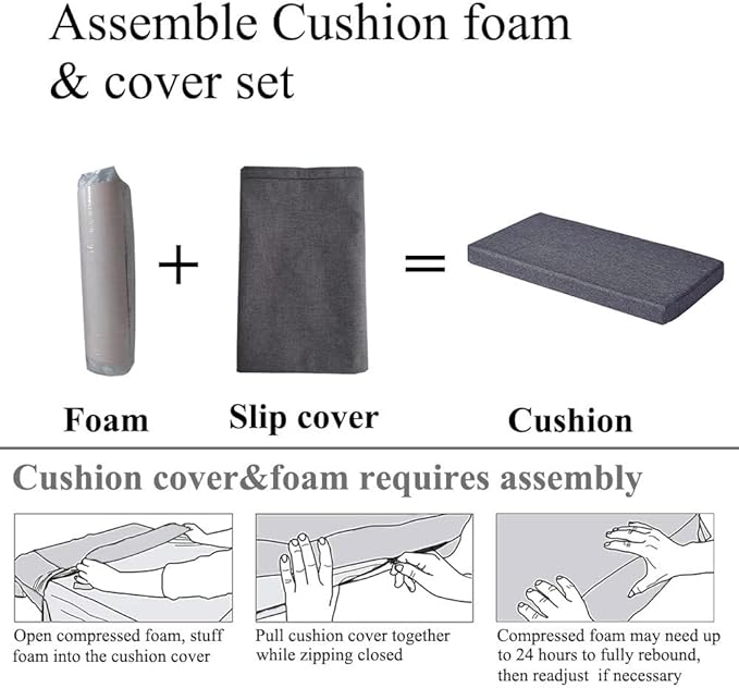36 x 14 Inch Piano Bench Cushions for Indoor Furniture with Ties Non Slip Kitchen Dining Room Bench seat Cushion for Shoe Storage Ottoman Window Settee Pad, Gray