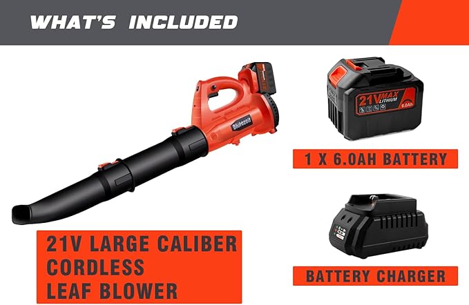 Blütezeit Cordless Leaf Blower, 21V Battery Powered Leaf Blower (6.0Ah Battery & Charger Included), 400CFM Electric Lightweight Blower for Lawn Care with 6 Speeds Adjustable