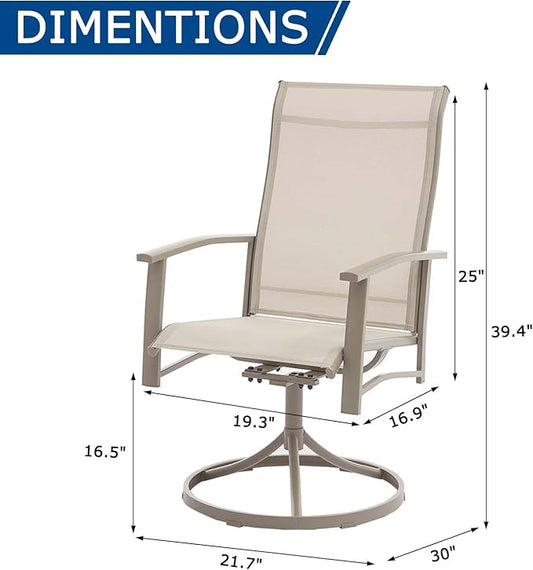 Patio Swivel Chairs Set of 4, Outdoor Swivel Chairs with Armrest, High Back Patio Chair with Metal Frame, All-Weather Outdoor Dining Chair for Deck, Porch and Lawn, Ivory Beige
