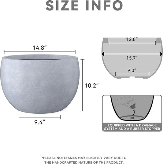 Kante 15.7" Dia Round Concrete Planter, Outdoor/Indoor Large Bowl Plant Pots with Drainage Hole and Rubber Plug for Garden Patio Balcony Home, Slate Gray