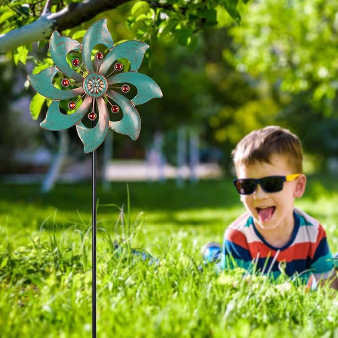 VEWOGARDEN 2PCS Garden Wind Spinners Metal Outdoor Wind Spinner Waterproof Wind Sculptures & Spinners Green Kinetic Wind Spinner for Yard Lawn Decor