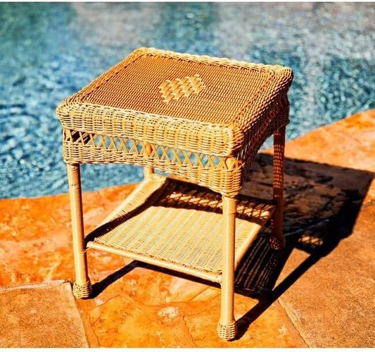 Tortuga Outdoor Portside Wicker Side Table, Amber