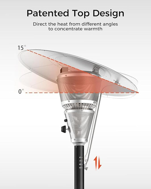 50,000 BTU Patio Heater for Outdoor Use With Adjustable Heat Focusing Top, Portable Propane Patio Heater with Wheels, Stainless Steel Burner for Porch Deck Garden (Black)