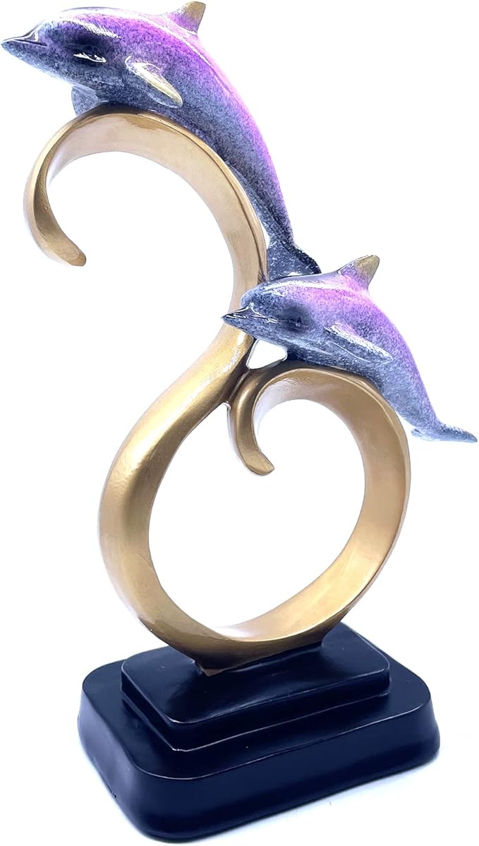 Resin Dolphin Statue Sculpture Frgurine Gift for Home Office Living Room Desktop Display Decorative Decoration (Purple)