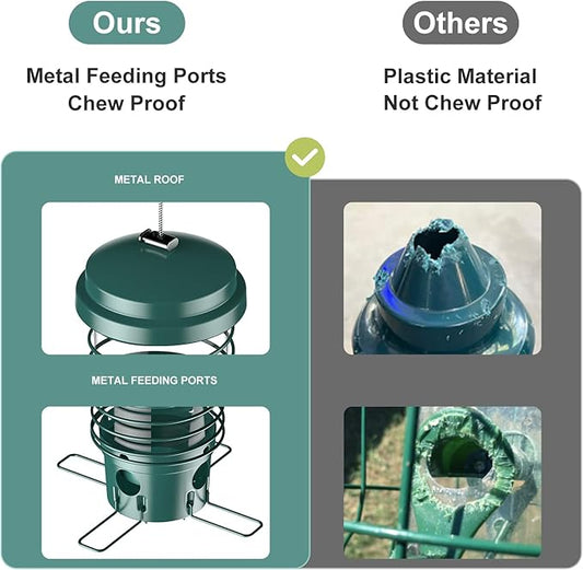 LCSEVEN Bird Feeder for Outdoors Squirrel Proof Bird Feeders for Outside Hanging, Metal Wild Bird Seed Feeders for Bluebird, Cardinal, Finch, Sparrow, Blue Jay, 4 Ports, Chew-Proof, Weather-Resistant