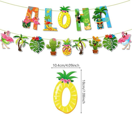 Hawaiian Party Hanging Decorations, Tropical Luau Hanging Swirls with Aloha Flamingo and Palm Tree Signs for Beach Pool Party Birthday Decor