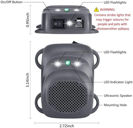 Under Hood Rodent Repellent for Car Engine with Strobe Lights Ultrasonic Mouse Repellent Mice Deterrent Rat Repeller Squirrel Repeller RV Protection for 12V 24V Car Battery 2 Pack