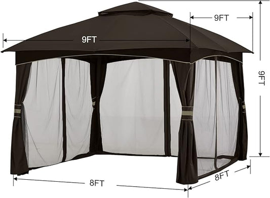 MASTERCANOPY Outdoor Patio Gazebo for Garden with Upgrade Steel Frame and Netting Walls (8x8,Brown)