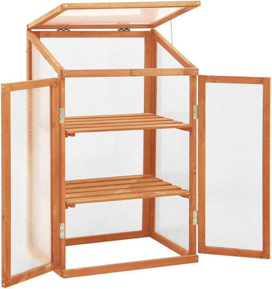 Wooden Garden Greenhouse,Wood Raised Plants Bed Raised Flower Planter Box, Garden Wood Cold Frame Greenhouse Flower Planter, Brown 23.6"x17.7"x39.4" Firwood,-680