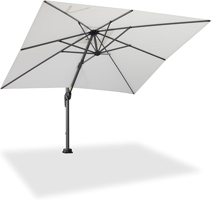 PURPLE LEAF 8' X 8' Patio Umbrella with In-ground Base for Pool 7' High Offset Outdoor Cantilever Umbrella Swimming Pool Umbrella with 360°Rotation for Poolside White