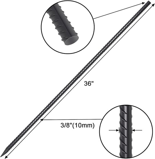 VVOKGO RebarStakes 36 Inch Ground Rebar Stakes (8 pcs), Heavy Duty Hook Ground Anchors, Steel Plant Support Garden Stake with Chisel Point end Black Plastic Spraying for Anti-Rust