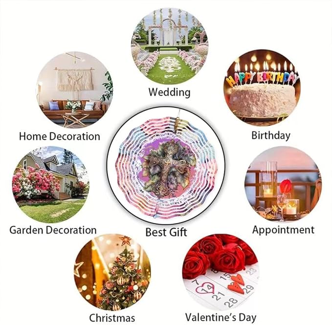 Cross Wind Spinner, Metal Wind Spinners Outdoor/Indoor, God Cross Hanging Garden Decor for Outside, Stainless Wind Spinners for Yard and Garden 10 inch 3D (25.76X25 CM)