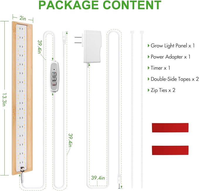 FOXGARDEN Grow Light Strip, Bamboo Full Spectrum Plant Grow Light for Indoor Plants, 96 LED Bright Grow Lamp with Auto On/Off Timer 4/8/12H, 4 Dimmable Brightness, 1 Strip with 1 Controller