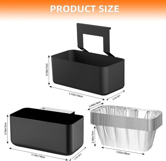 Universal Grease Catcher Compatible with Blackstone 17/22/28/36" Griddles,Grease Cup with 12 Pack Blackstone Grease Cup Liners,Drip Catcher Pan & Long/Narrow Hooks