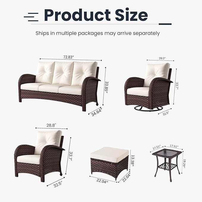 9 Pieces Patio Furniture Sets, Wicker Rattan High Back Outdoor Swivel Rocking Chairs Set with 3-Seat Couch, Ottomans and Side Table