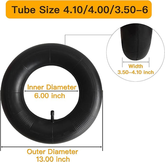 2-Pcs 4.10/3.50-6 Inner Tube 4.00/3.50-6 13 x 4.00-6 Heavy Duty 3.50-6 4.00-6 4.10-6 Replacement Inner Tube for Wheelbarrows, Mowers, Hand Trucks and More