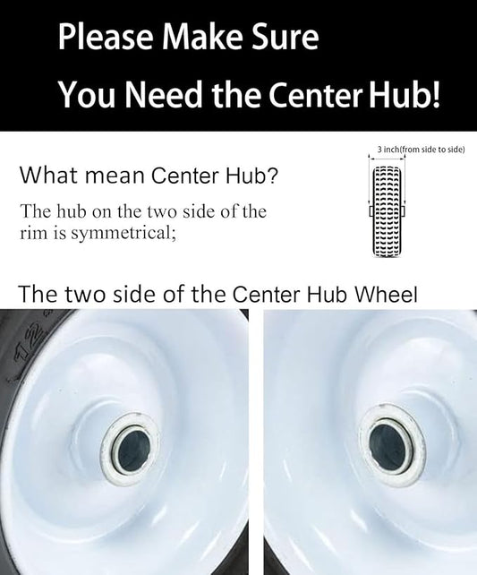 Flat Free 4.10/3.50-4 Tire with 3/4 & 5/8 Axle Bore, 3” Center Hub 10 inch Solid Tire Replacement for Hand Truck/Wagon/Garden Cart/Wheelbarrow/Dolly(Set of 2)