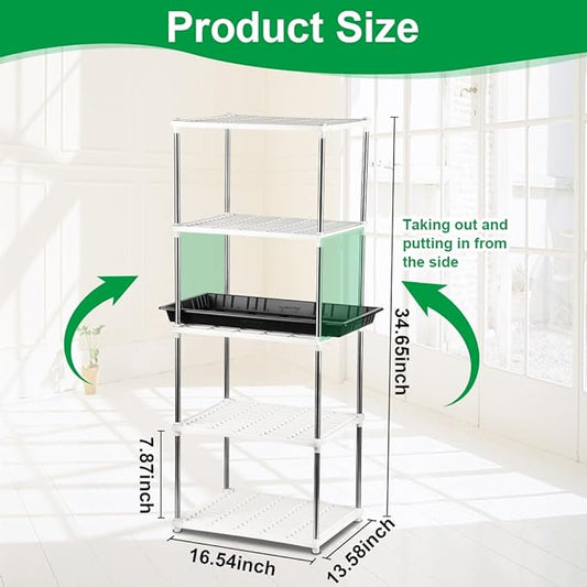 5 Layer Sprouting Tray Storage Shelf, Plant Shelf Nursery Pot Seeding Tray Container Shelves Indoor/Outdoor Plant Rack Holder (White)