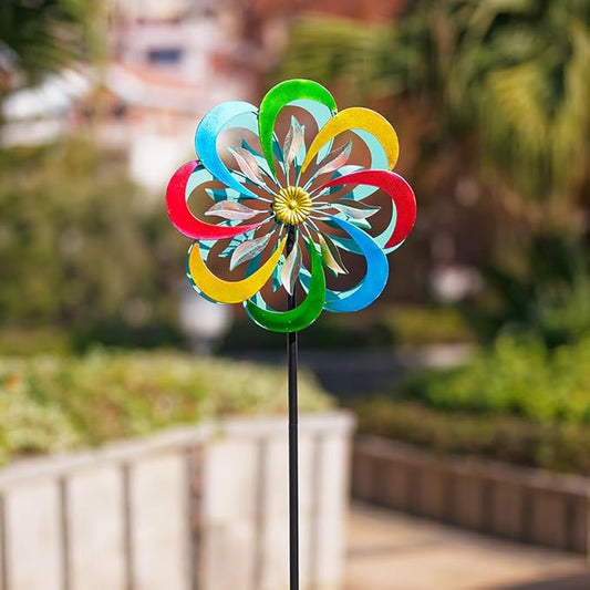 Viveta Kinetic Wind Spinners, Multicolor Double Wind Sculpture,13.8 * 59 Inch Outdoor Metal Windmills for Yard Garden