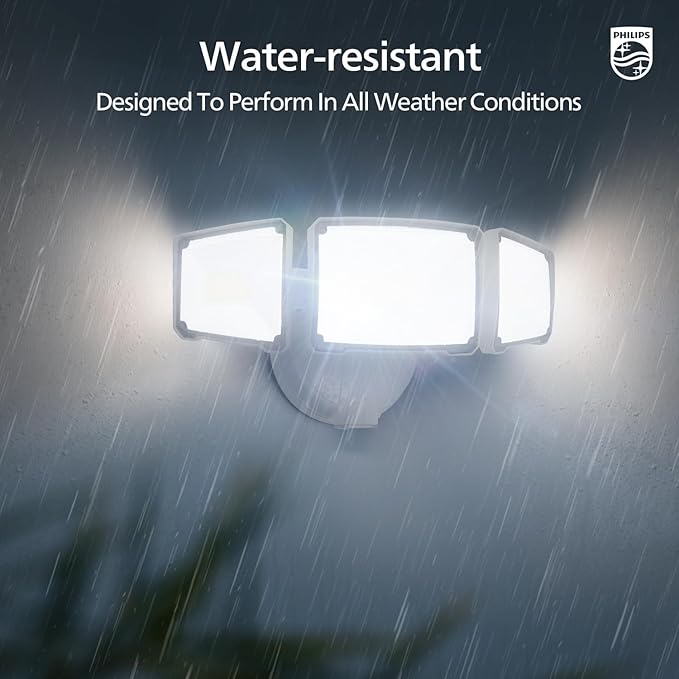 Philips 72W 7400LM Dusk to Dawn Security Lights Outdoor, LED Aluminum Flood Light, 3 Adjustable Heads, 5000K Daylight, Waterproof for Garage, Yard, Patio