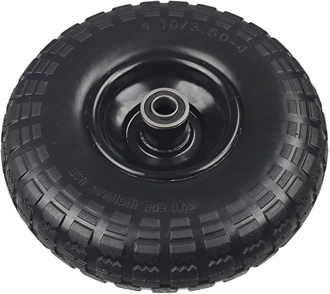 10" Solid Rubber Tires, 2 Pack Flat Free 4.10/3.50-4'' Wheels with 5/8” Axle Bore Hole and Double Sealed Bearings - Compatible with Hand Truck, Wheelbarrow, Dolly, Gorilla Carts, Black