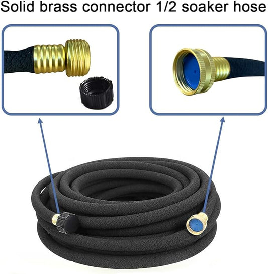 1/2inch 50ft Garden Soaker Hose Solid Brass Connector Heavy Duty Water Hose Perfect for Garden, Vegetable Leakproof Lightweight 50 FT Soaker Hose