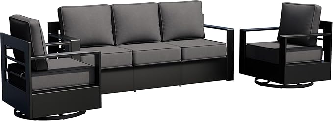 Outdoor Patio Furniture Set, 3-Piece Aluminum Patio Conversation Set All-Weather Metal Outdoor Sectional with 6 Inch Thick Cushions, Deep Setting for Garden, Outside and Porch