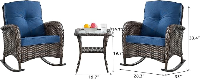 HUMMUH 7-Piece Outdoor Patio Furniture PE Wicker Patio Conversation Set,High Back Patio Couch with Ottomans Outdoor Rocking Chairs with Tables for Backyard,Porch,Deck