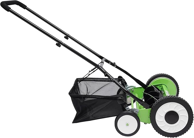 16 Inch 5-Blade Push Reel Lawn Mower, Cordless Manual Lawn Mower with Grass Catcher, Adjustable Cutting Height, Walk-Behind Lawn Mowers for Yard, Garden