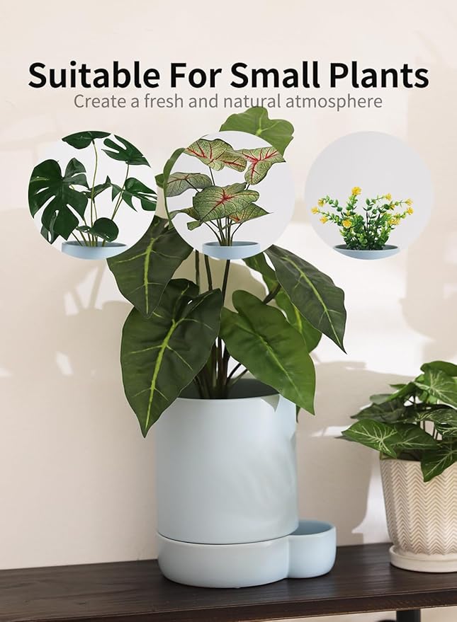 5.5 Inch Ceramic Self Watering Planters with Absorbent Cotton Rope, Cylinder Round Flower Pot for Succulent, Herbs, African Violets, Blue, 1 Pack