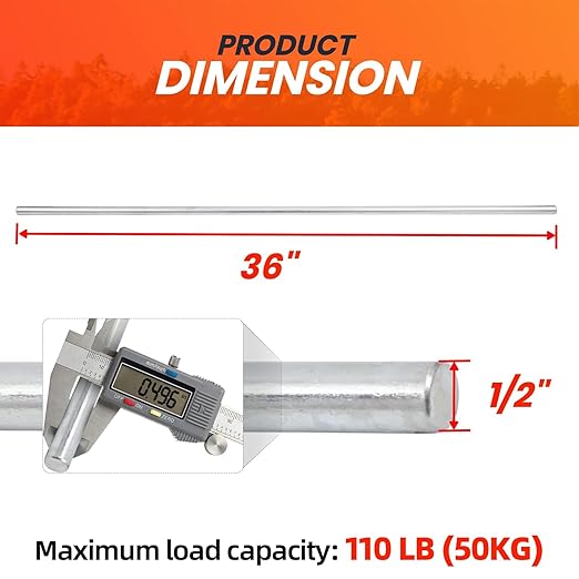 AR-PRO (2-Pack) 1/2”x 36” Zinc Plated Steel Rods Designed for Use as an Axle Shaft on Hand Trucks Dollies Wagons 4005BC Wheelbarrows