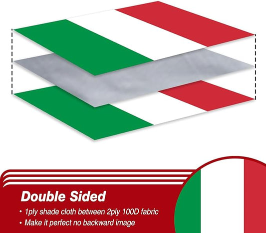 Italy Italian Flag 3x5 ft Outdoor, Double Sided 3 Ply Heavy Duty Italy National Country Flag, 100% Quality Polyester Italian Banner with Brass Grommets 4 Rows Stitches
