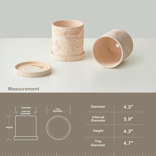 4 inch Plant Pot - Terra Cotta Flower Planters Indoor - Modern Succulents Containers with Drain Hole & Saucer, Decorate Home, Office (Pink)