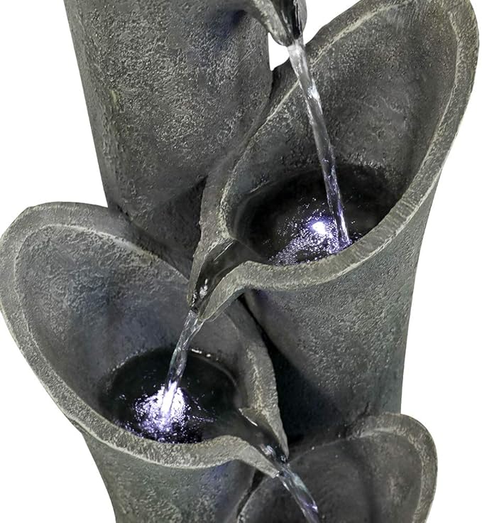 PeterIvan Waterfall Garden Fountain w/ LED Lights - 33 1/2” H Curved Cascading Indoor Outdoor Water Fountain with Built-in Quiet Pump&LED Lights, Perfect Garden Water Feature, Patio Fountain