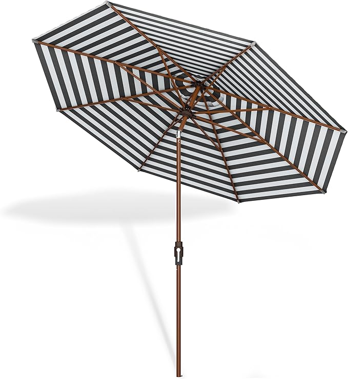 Midtown Umbrellas Wooden 2-8 Feet Outdoor Patio Umbrella, Terylast Black & White Stripes Fabric, Aluminum Frame For Backyard Umbrella, Deck Umbrella, Garden Umbrella & Pool Umbrella - Wooden Pole