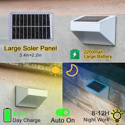 Outdoor Solar Lights, Warm White Decorative Solar Fence Lights, for Gardens, Swimming Pools, Decks, Fences, Patios, Front Doors, Stairs, Landscapes, Courtyards, and Driveway Paths, Pack of 8