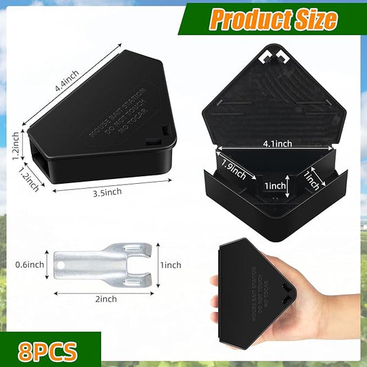 Mouse Bait Station Outdoor Indoor with Keys, 8 Pack Reusable Rat Bait Stations, Mice Stations, Keep Children and Pets Safe, Bait Station Box for Kitchen Garage Patio