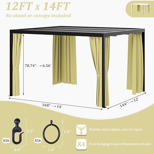 Gazebo Universal Replacement Privacy Curtain,12'×14' Gazebo Outdoor Waterproof Curtains, 4-Panels Sidewall Curtains with Double Zipper for Patio Canopy, Garden and Backyard (Curtain Only)