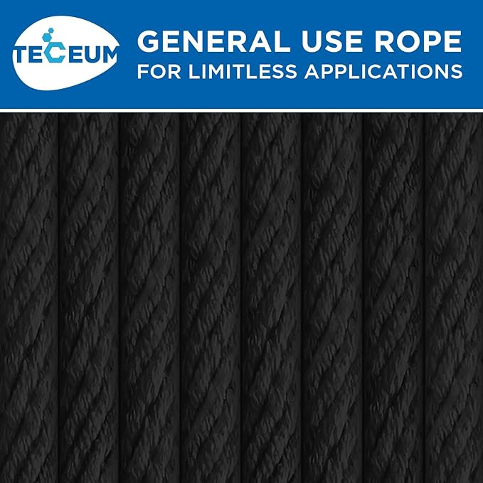 TECEUM Cotton Rope 3/16” (5 mm) – 200 FT – Strong All-Purpose Braided Rope – Natural Cotton – for Crafting, Сamping, Clothes Line, DIY, Indoor & Outdoor Use – Black