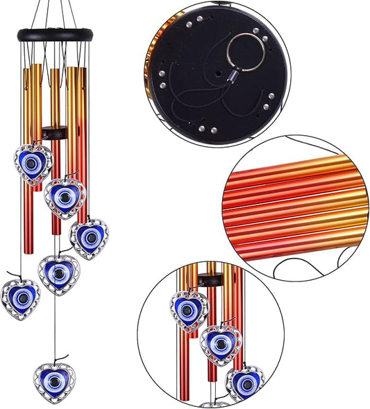 Blue Evil Eye Heart-Shaped Wind Chimes Outdoor Decor, Heart - Evil Eye Wind Bells, Mobile Evil Eye Windcatcher, Blue Evil Eye Amulet Wind Chimes for Home, Gifts for Mom,Balcony,Patio,Garden Decoration