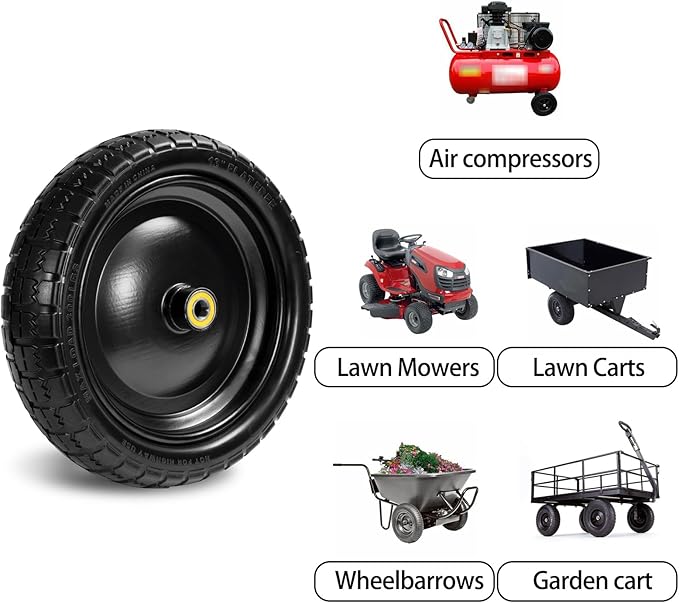 13" Tire Compatible with Gorilla Cart, 4.00-6 Flat Free Solid Tire and Wheel (Solid Polyurethane) for Wagon,Wheelbarrow,Yard Trailers-5/8" Bearings,Offset Hub 2.1" (2 Pack)