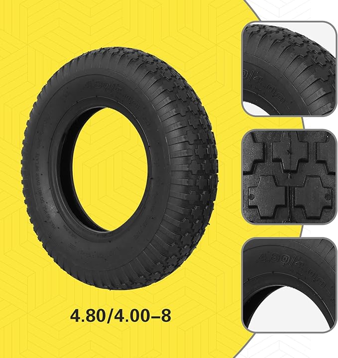 4.80/4.00-8 Tire and Inner Tube, Premium Rubber Wheelbarrow Replacement Parts for Hand Truck Lawn Mower Dollies Wagon Dolly Trailers Go Kart 2 Pack