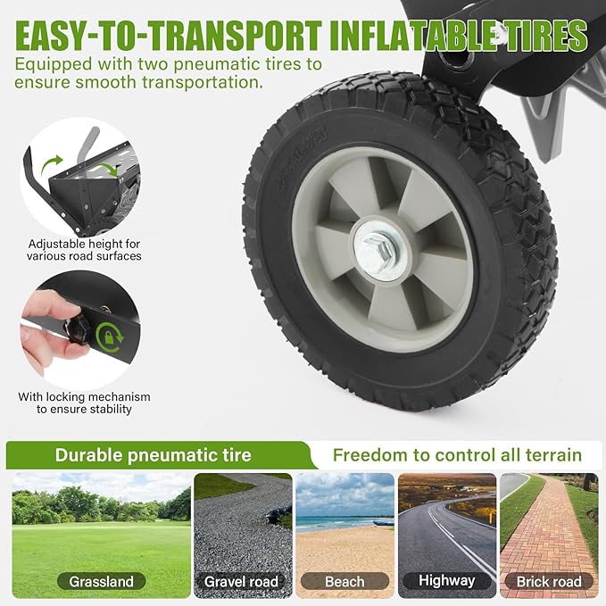 40" Tow Behind Spike Aerator with Galvanized Steel Tines and Extra-Wide Tow Bar, Tow Behind Plug Aerator with Transport Wheels, for Gardens, Lawns, Farms