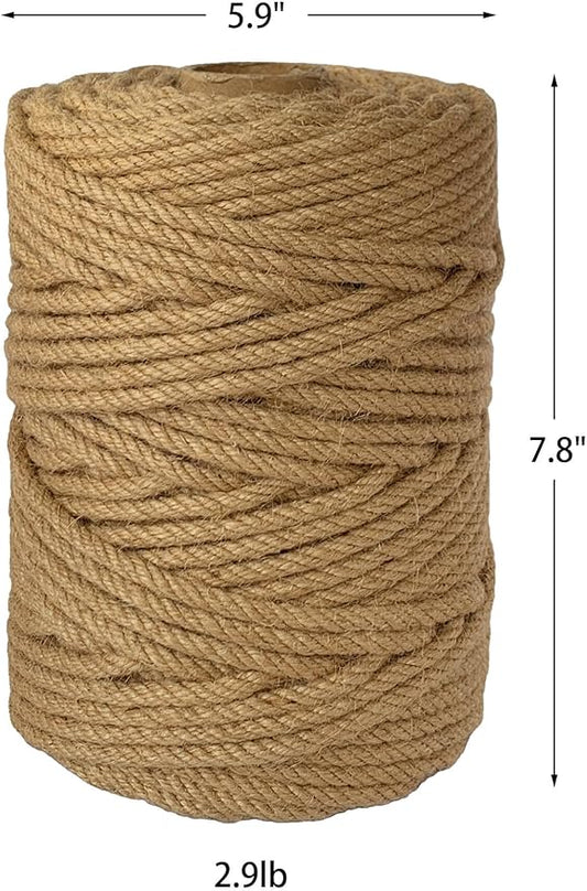 2-Pack Natural Jute Twine Rope, 6mm x 656ft Heavy Duty & Eco-Friendly - for Crafts, Gardening, Cat Scratching Post, Bundling & Hanging, 328Feet/Roll