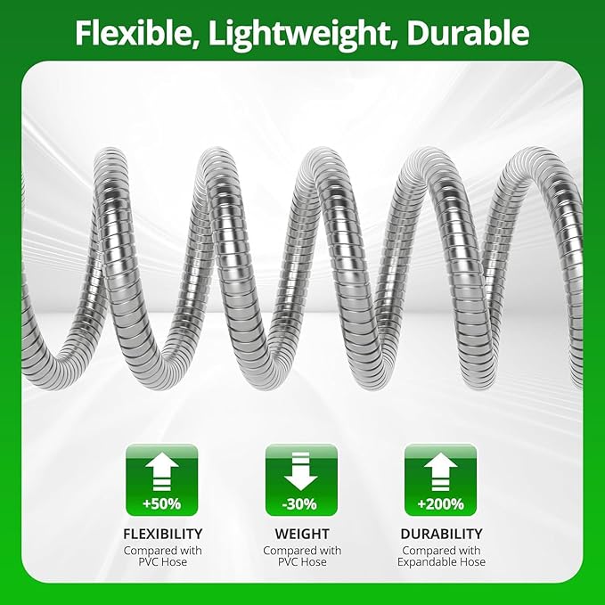Stainless Steel Garden Hose 75FT with 10 Functione Nozzle, No Kink, Leak-Proof, Lightweight and Flexible Metal Garden Hose for Lawn, Car, RV, Outdoor Watering, Pet Bathing