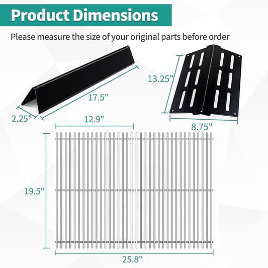 7620 Porcelain Flavorizer Bars 7524 Stainless Steel Grill Grates for Weber Genesis E310 E320 E330 S310 S320 S330 EP-310 with 7622 Heat Deflector Grill Replacement Parts for Weber 300 Series