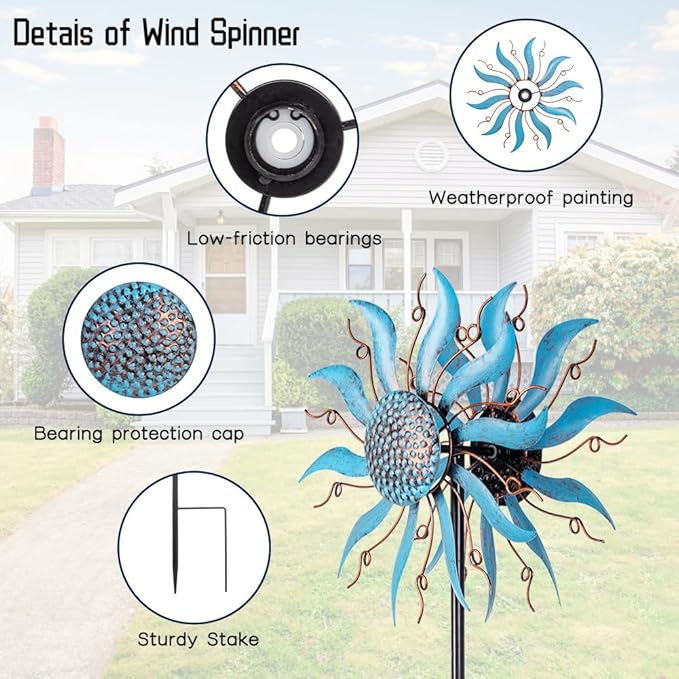 Wind Spinner Outdoor Decoration, 57”H*13”D Wind Sculptures Metal Yard Art Windmill, Pinwheels for Yard and Garden