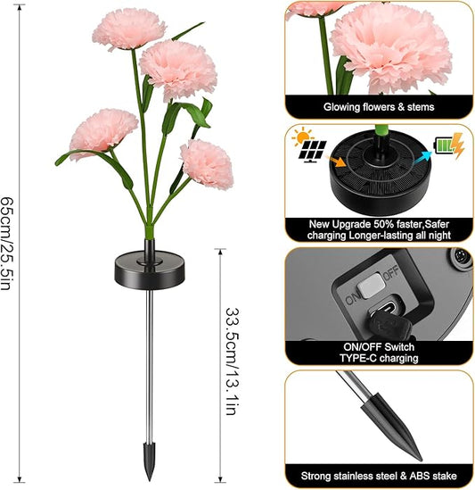 Solar Flowers Lights - Upgraded Outdoor Carnation Flowers Lights, 7-Color Changing & Waterproof Outdoor Solar Lights for Garden, Patio, Backyard,Party and Office (Carnation, 2)