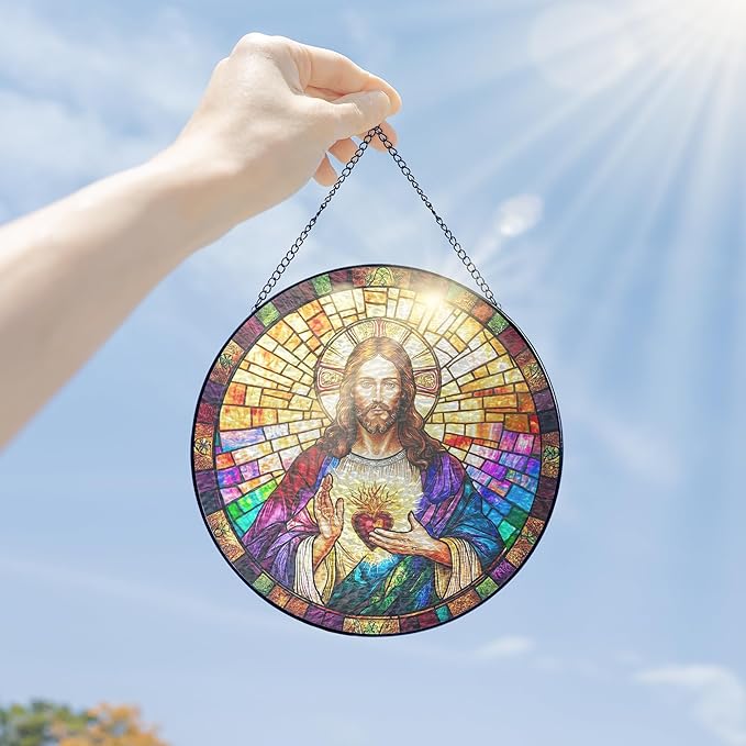 FLAGWIX Christmas Christian Gifts for Women Faith - Stained Glass Window Hanging 8 in - Birthday Catholic Religious Gifts, Suncatchers Windows Hanging, Spiritual Suncatcher Home Garden Decor