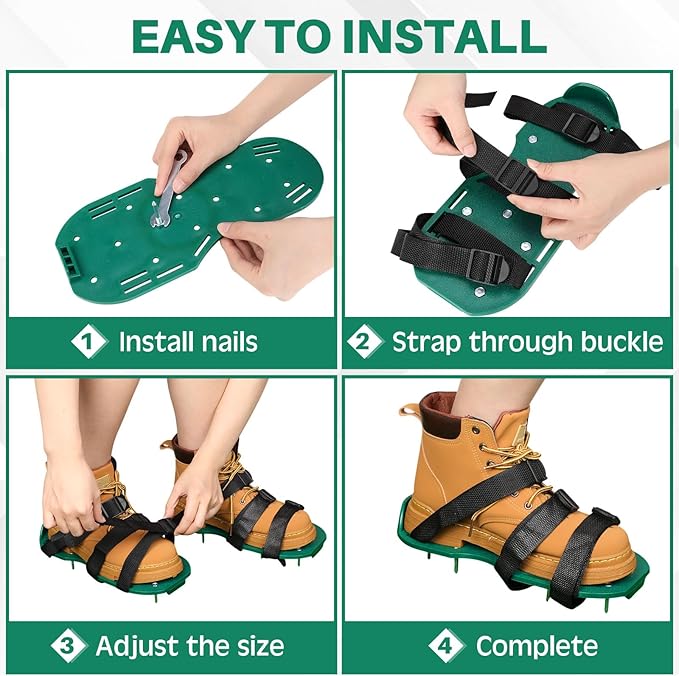 2 Pair Lawn Aerator Shoes with Adaptable Straps Soil Aerator Shoes Heavy Duty Spiked Sandals One Size Effectively Aerating Lawn Tool for Yard Garden Grass Patio